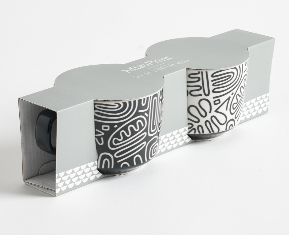 MissPrint Nazca White and Black Mugs (Set of 2)