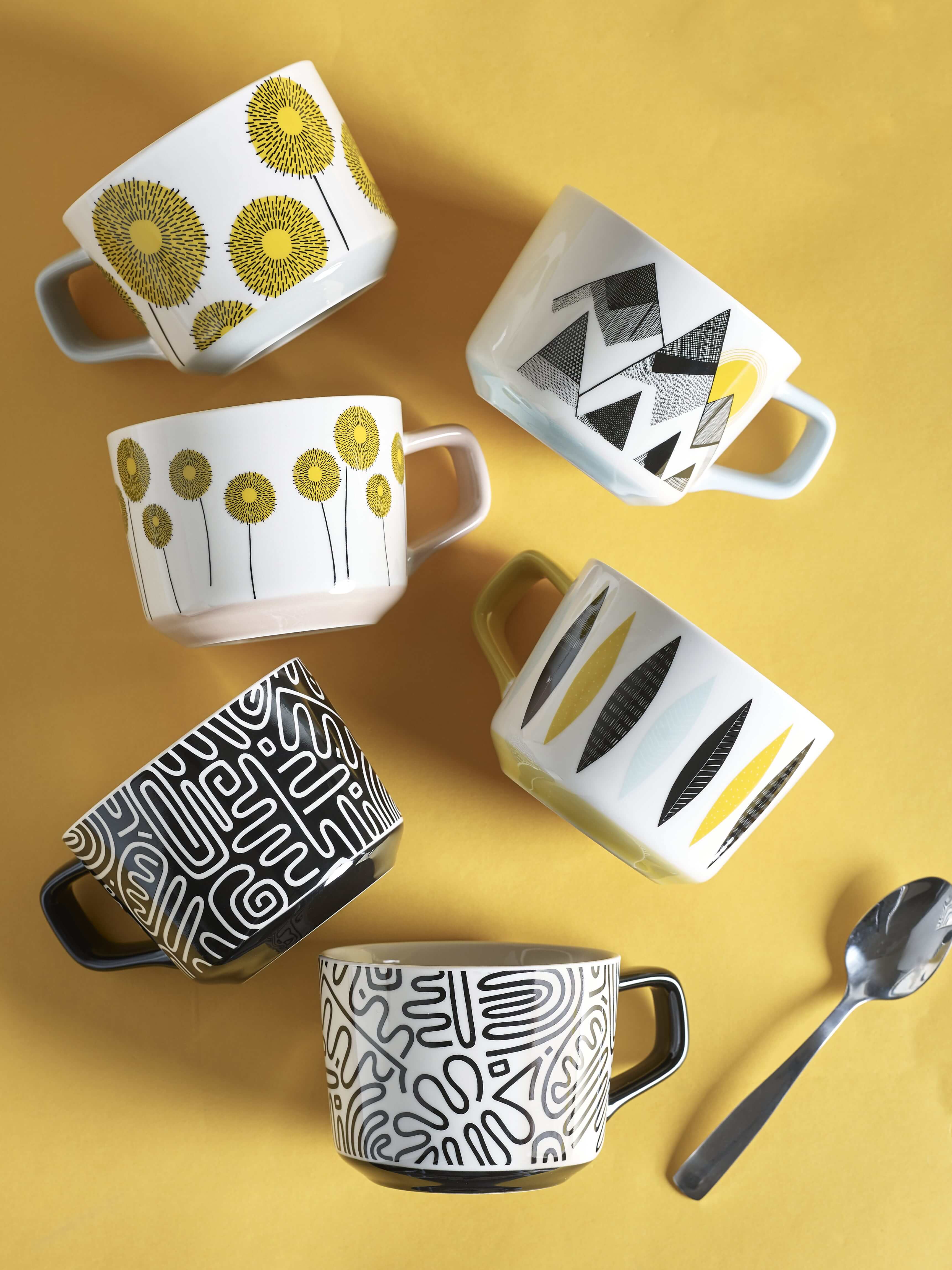 MissPrint Meadow Pink and Grey Mugs (Set of 2)