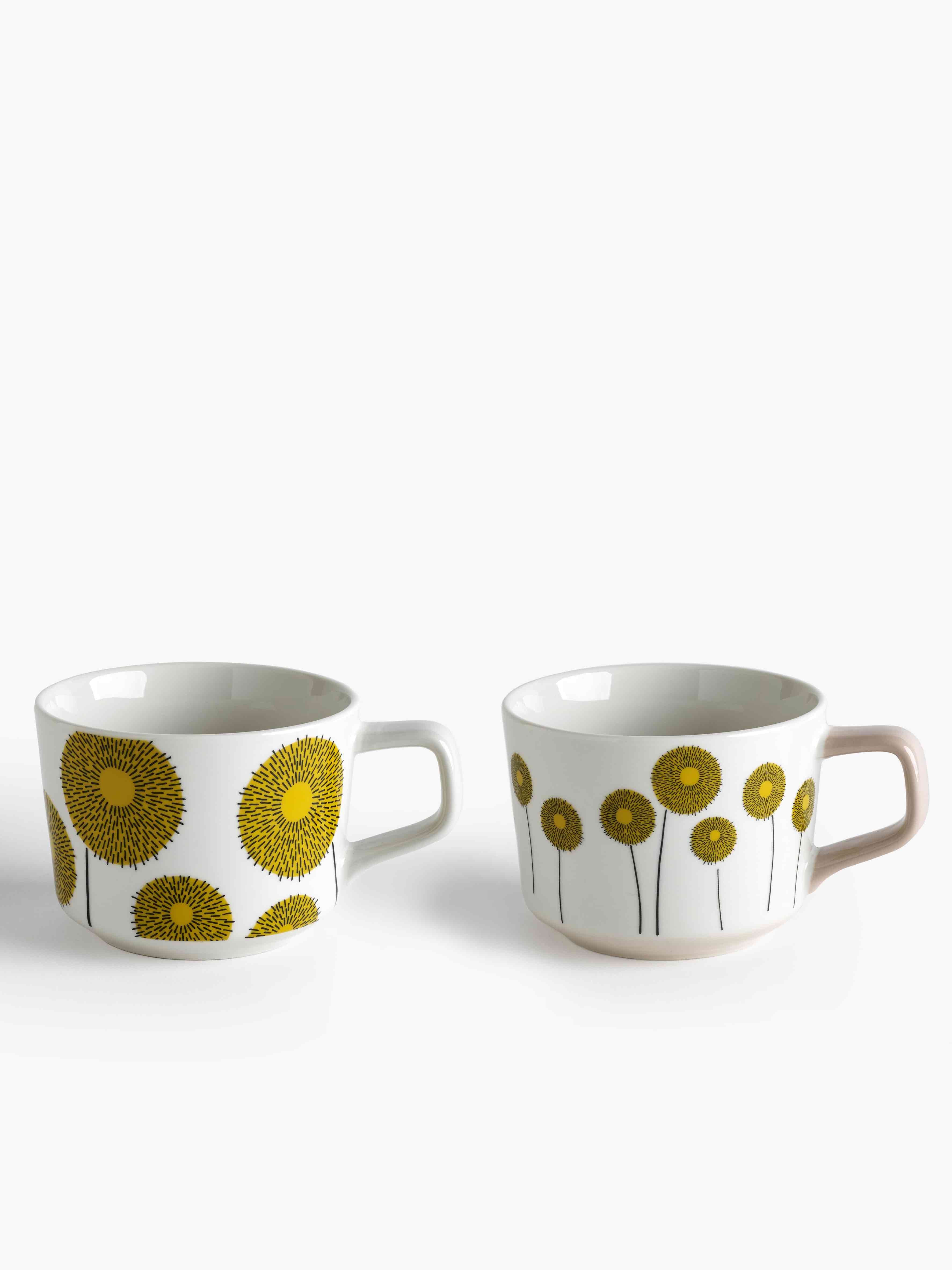 MissPrint Meadow Pink and Grey Mugs (Set of 2)