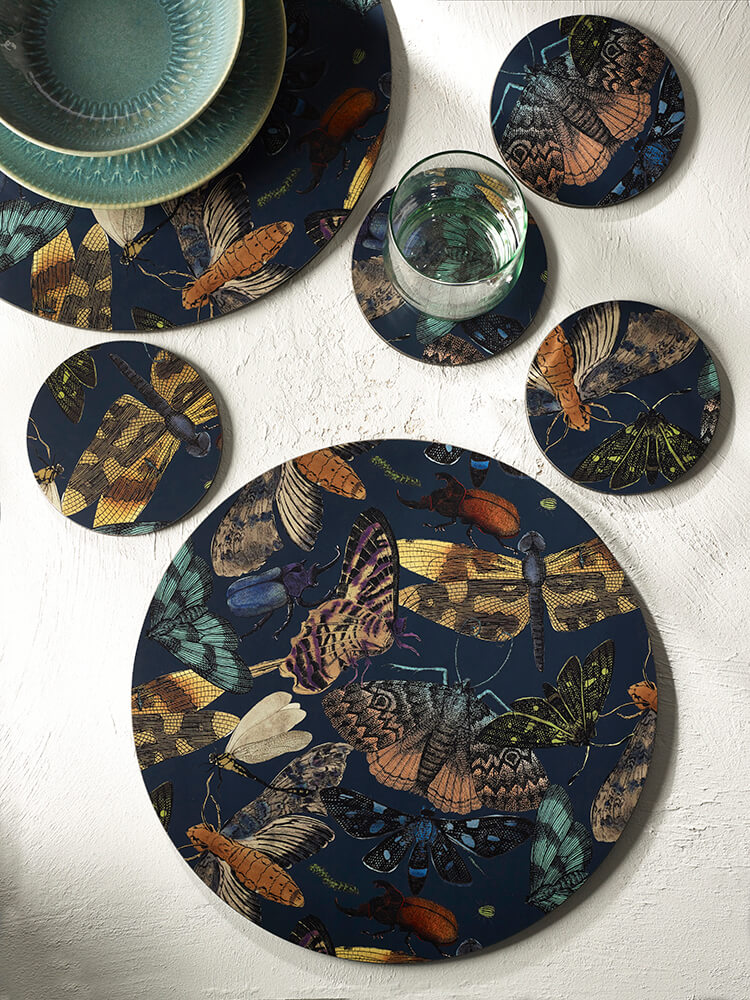 Kew Gardens Living Jewels Midnight Round Coasters (Set of 4)