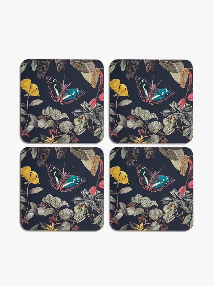 Kew Gardens Midnight Floral Square Coaster (Set of 4)