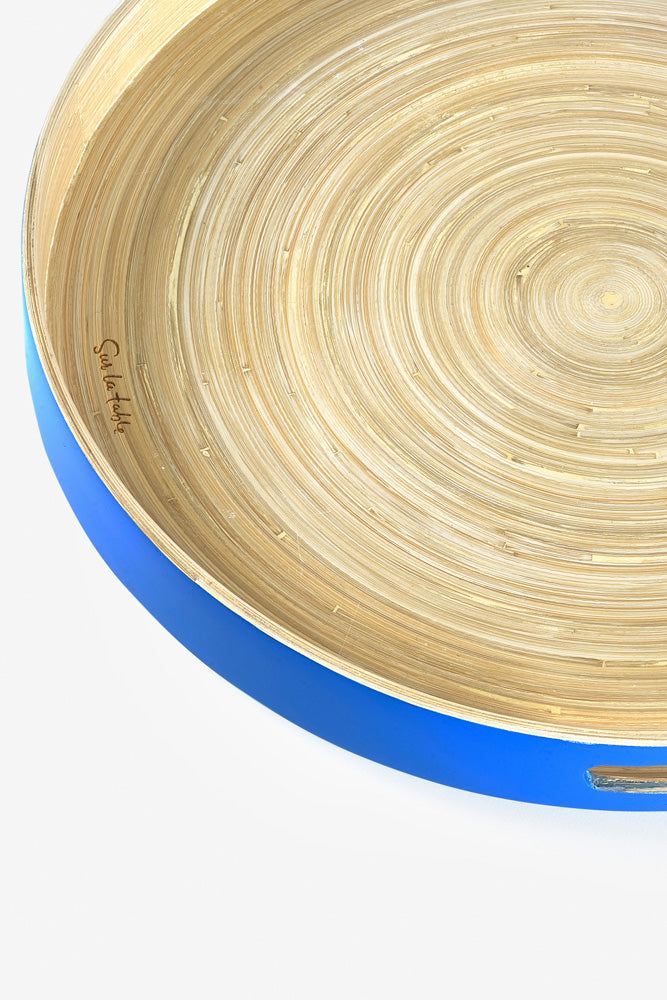 Sur La Table Blue Round Bamboo Tray
