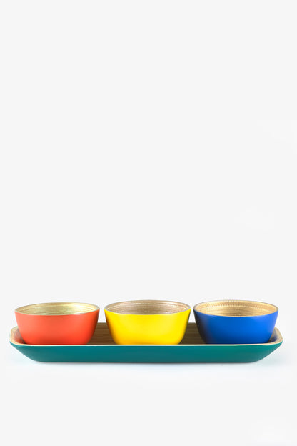 Sur La Table 4pc Bamboo Tray &amp; Dipping Bowls