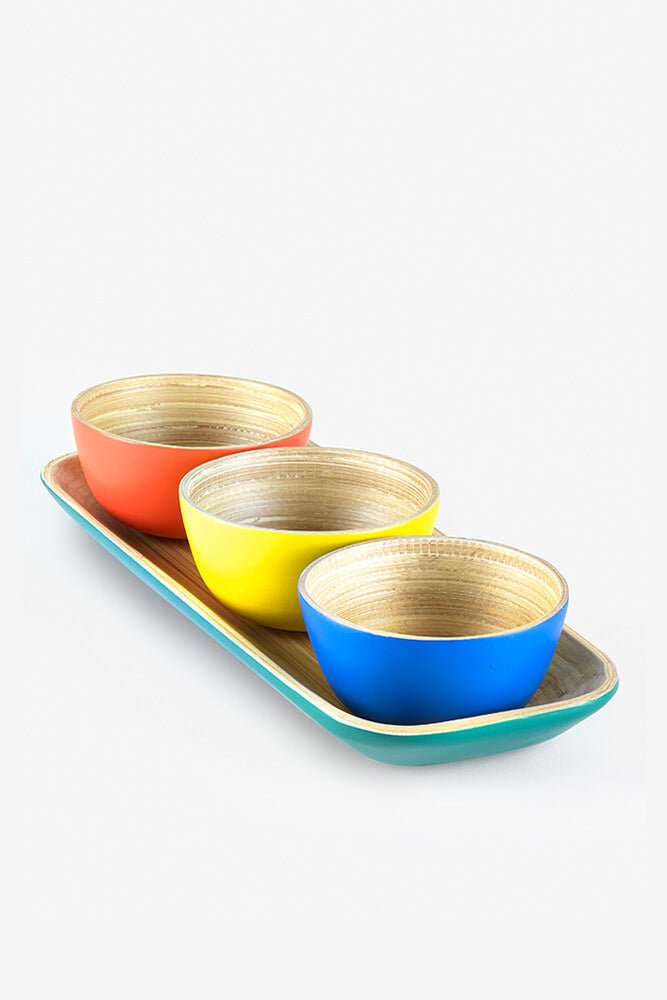 Sur La Table 4pc Bamboo Tray &amp; Dipping Bowls