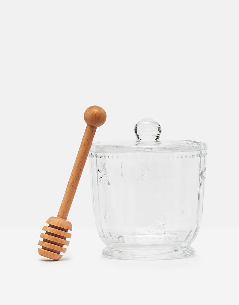 Joules Bee Glass Honey Pot &amp; Wooden Drizzler