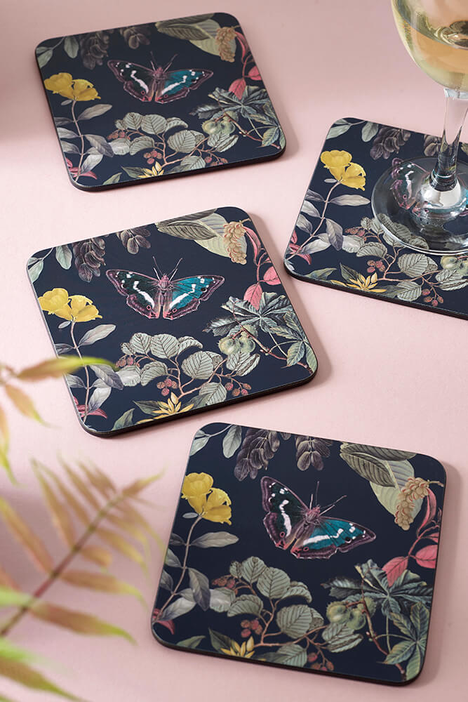 Kew Gardens Midnight Floral Square Coaster (Set of 4)