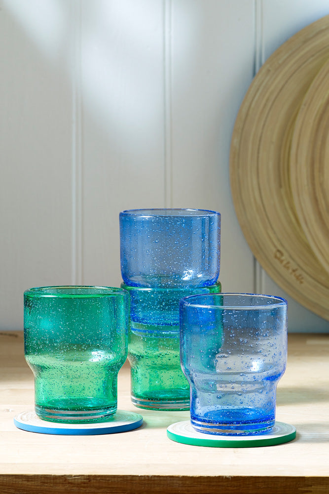 Sur La Table Green Glass Stacking Tumblers (Set of 2)